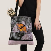 Tote Bag Papillon monarque sur Fleurs Carreaux gothiques ro (De près)