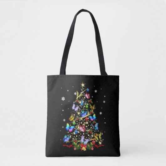 Tote Bag Papillon Noël Arbre Lumières Femmes Filles Noël B (Devant)