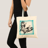 Tote Bag Papillon noir fantaisie avec bordure Bleue (Devant (produit))