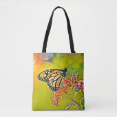 Tote Bag Papillon orange sur la conception de fleurs roses (Devant)