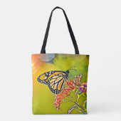 Tote Bag Papillon orange sur la conception de fleurs roses (Dos)