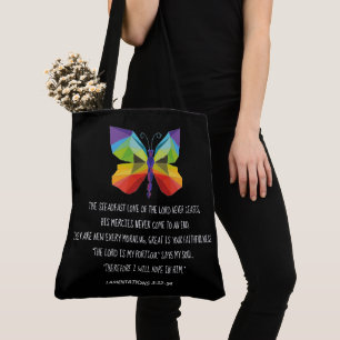 Tote Bag Papillon peint, verset des Lamentations 3:22-24