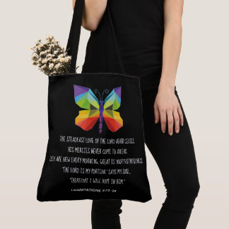 Tote Bag Papillon peint, verset des Lamentations 3:22-24