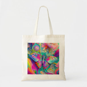 Tote Bag Papillon psychédélique coloré et fleurs