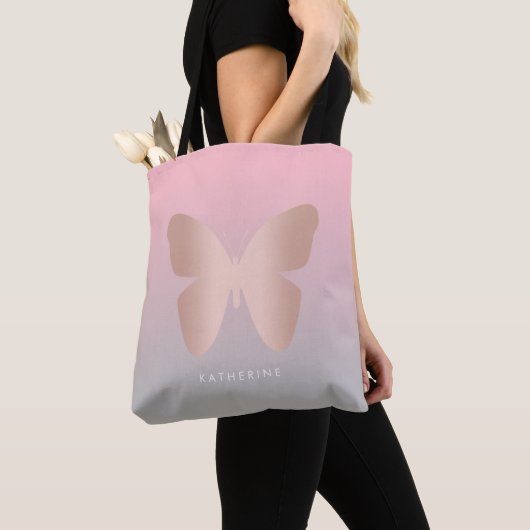 Tote Bag Papillon rose à la mode moderne élégant d'or (De près)