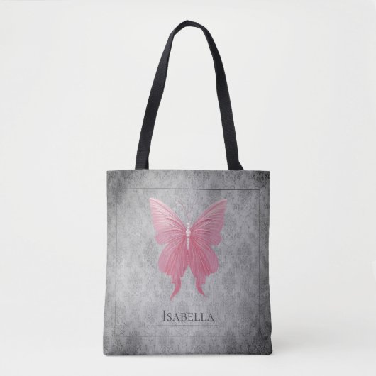 Tote Bag Papillon rose bijoux (Devant)