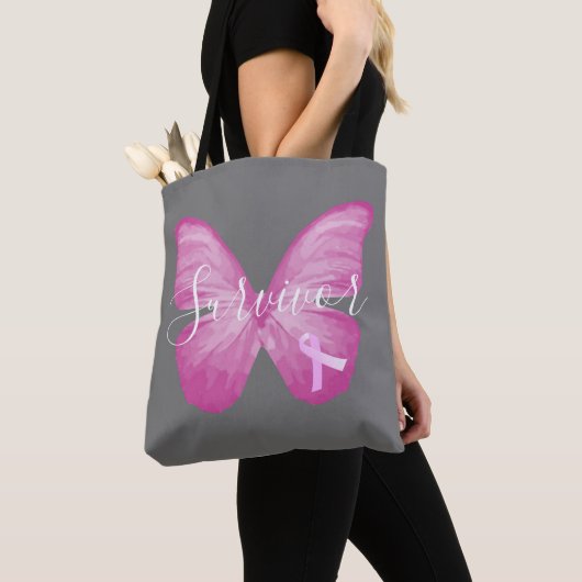 Tote Bag Papillon rose Cancer du sein Survivant (De près)