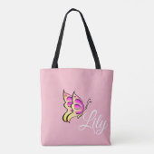 Tote Bag papillon rose - votre nom d'enfant de bébé (Dos)