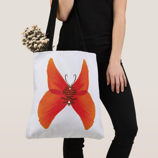 Tote Bag Papillon rouge orange avec votre nom (De près)