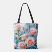 Tote Bag Papillon Sur Fleur Rose (Dos)