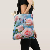 Tote Bag Papillon Sur Fleur Rose (De près)