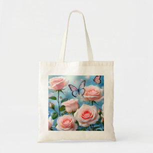 Tote Bag Papillon Sur Fleur Rose