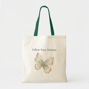 Tote Bag Papillon Vert Crème Brun