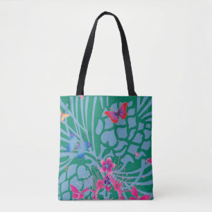 Tote Bag Papillon Vert Émeraude Kaléidoscope Impression Per