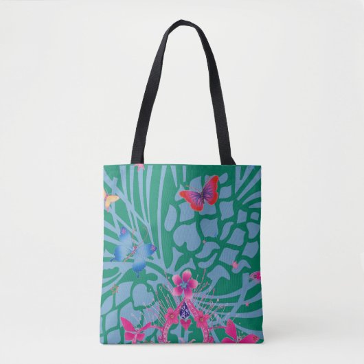 Tote Bag Papillon Vert Émeraude Kaléidoscope Impression Per (Devant)