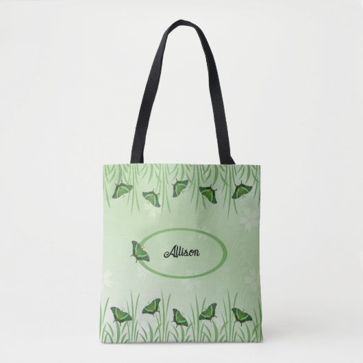 Tote Bag Papillon vert sur vert clair - personnalisable (Devant)