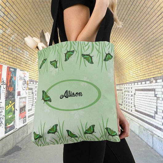 Tote Bag Papillon vert sur vert clair - personnalisable