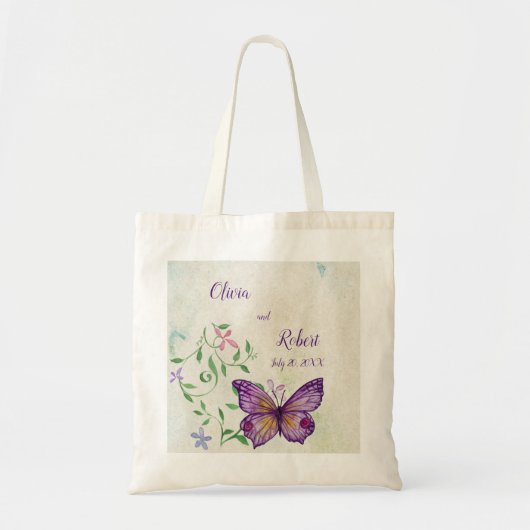 Tote Bag Papillon violet à aquarelle personnalisé (Devant)