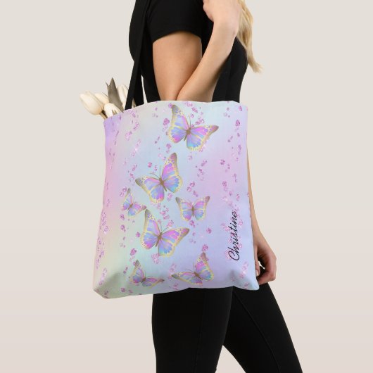 Tote Bag papillons aux couleurs pastel motif (De près)