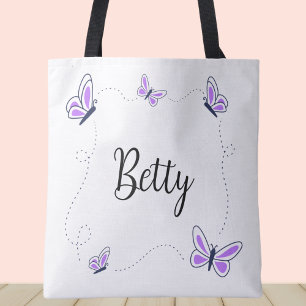 Tote Bag Papillons blancs et violets
