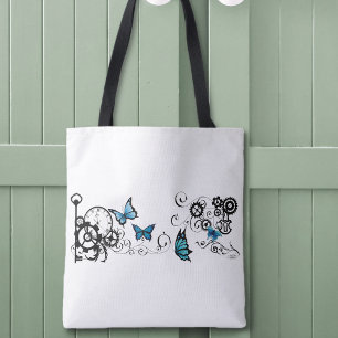 Tote Bag Papillons bleus tribaux Steampunk Engrenage Tourbi