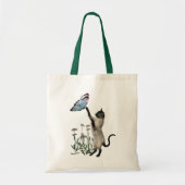Tote Bag Papillons de chats siamois Fleurs marguerites (Devant)
