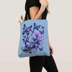 Tote Bag Papillons de scintillement cosmique bleu