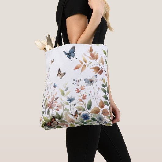 Tote Bag Papillons d'élégance botanique et feuillage (De près)