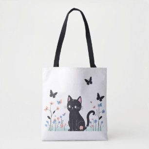 Tote Bag Papillons d'observation des chats noirs