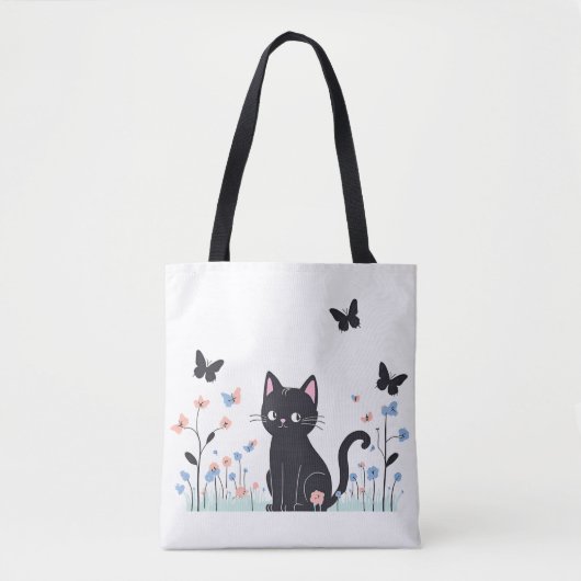 Tote Bag Papillons d'observation des chats noirs (Devant)