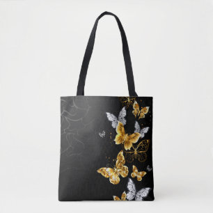 Tote Bag Papillons d'or et de blanc