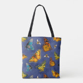 Tote Bag Papillons et abeilles sur le ciel bleu foncé (Dos)
