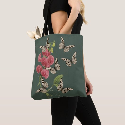 Tote Bag Papillons Et Fleur De Pois Doux (De près)