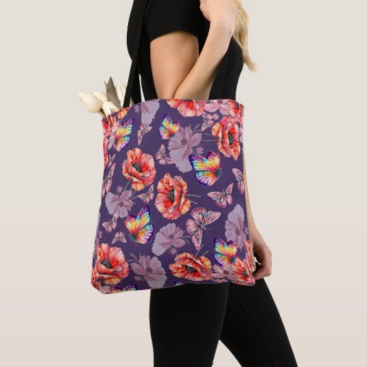 Tote Bag Papillons et fleurs de pavot (De près)