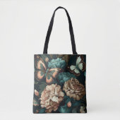 Tote Bag Papillons et fleurs design classique foncé (Devant)