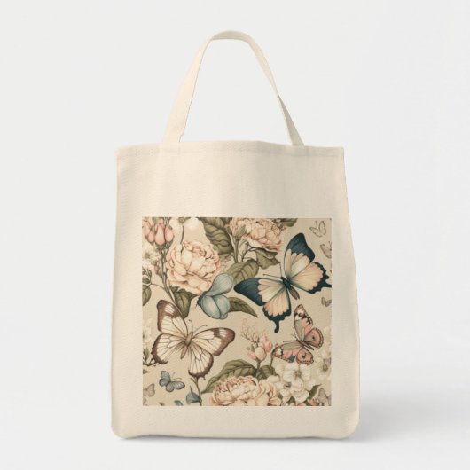 Tote Bag Papillons et fleurs pastel (Devant)