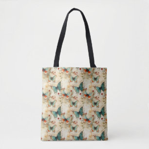 Tote Bag Papillons et fleurs Vintages colorés (3)