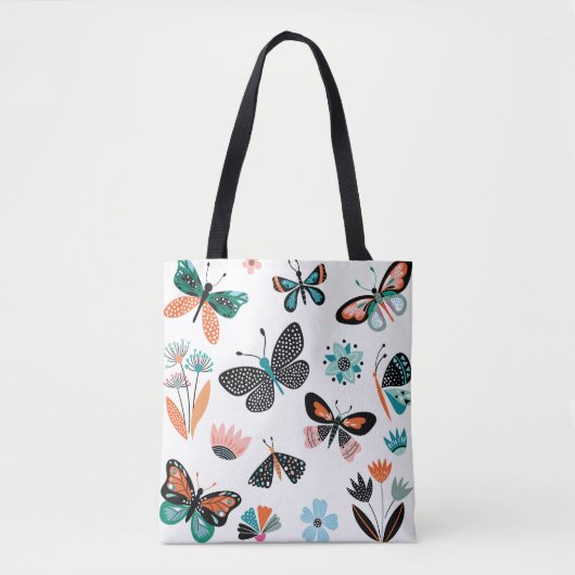 Tote Bag Papillons Fleurs : Collection Dessinée à la main (Devant)