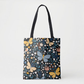 Tote Bag Papillons Floral : Dessin Main Sans Couture.