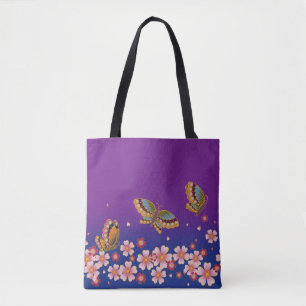 Tote Bag Papillons Japonais Au Milieu Du Sakura Fleurit Vio