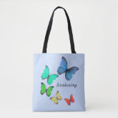 Tote Bag Papillons multicolores sur bleu clair (Devant)