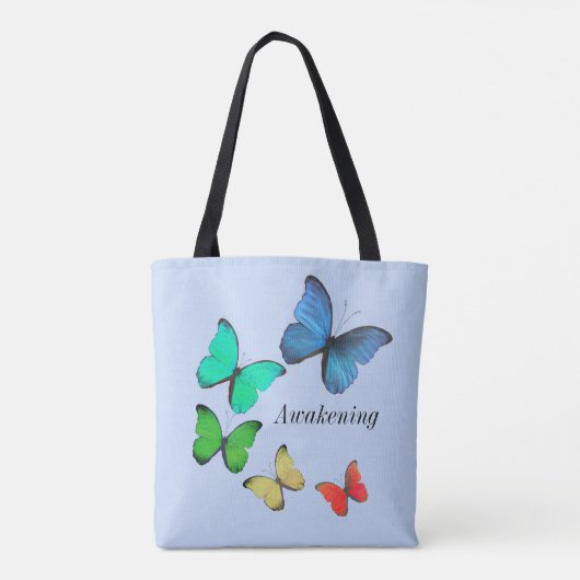 Tote Bag Papillons multicolores sur bleu clair (Dos)