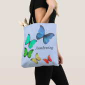 Tote Bag Papillons multicolores sur bleu clair (De près)
