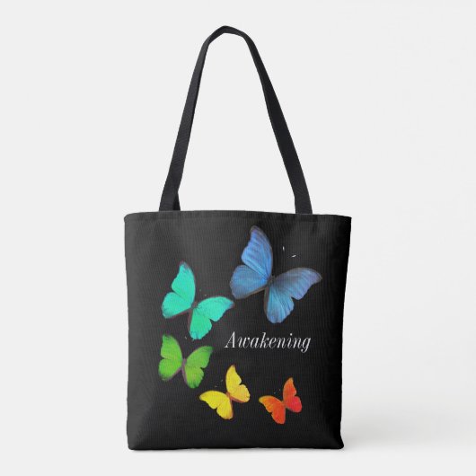 Tote Bag Papillons multicolores sur fond noir (Dos)