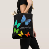 Tote Bag Papillons multicolores sur fond noir (De près)