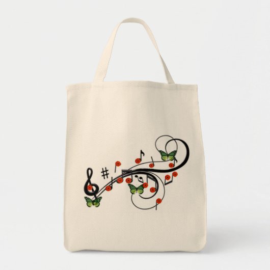 Tote Bag Papillons musicaux verts (Devant)