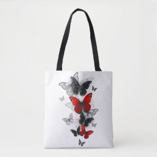 Tote Bag Papillons noirs et rouges volants