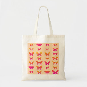 Tote Bag Papillons, orange tendre, rose corail, or