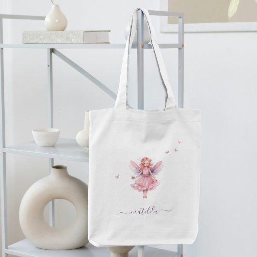 Tote Bag Papillons roses Nom de la fée blanche