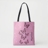 Tote Bag papillons sur parties scintillant simulée rose (Devant)